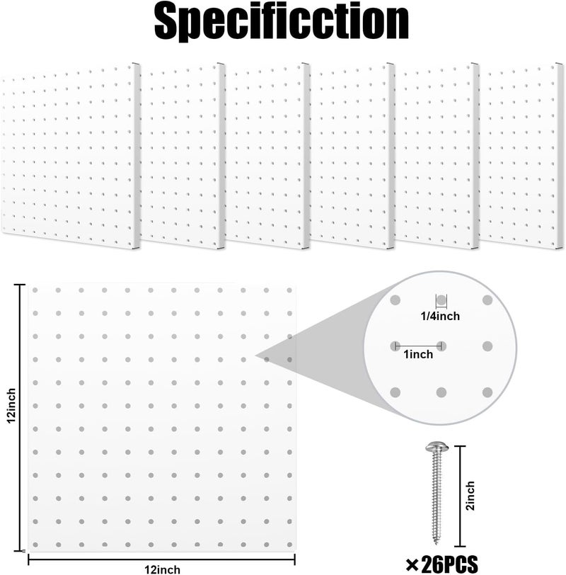 Hogurity Peg Board, 6 Pack Metal Pegboard Panels White Pegboards Wall Organizer with Bent Frame Large Heavy Duty Peg Board for Walls Home, Garage Tool Storage, Workbench, Craft Room, Kitchen - Image 2